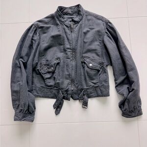 FREE PEOPLE Black Bomber Jacket Cropped Relaxed Fit